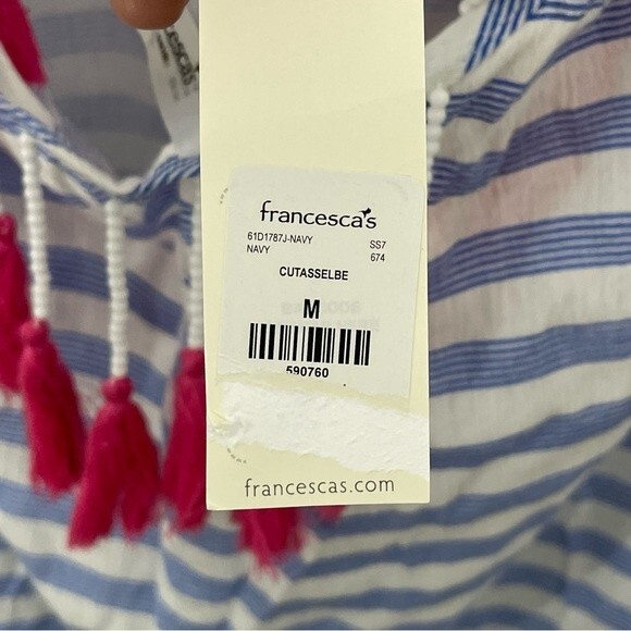 NWT Francesca's Beach Swim Cover Up Blue White Striped Beaded Tassel Size MEDIUM - Picture 5 of 8